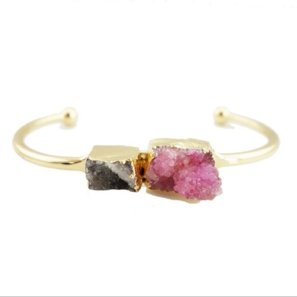 Druzy cuff bangle bracelet -pink & grey